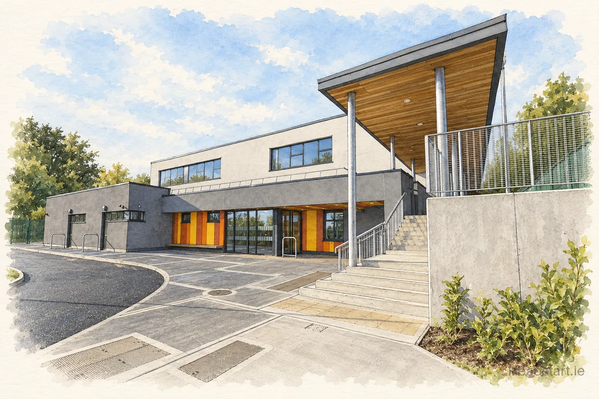 Watercolour illustration of the Holy Child Secondary School building, Killiney