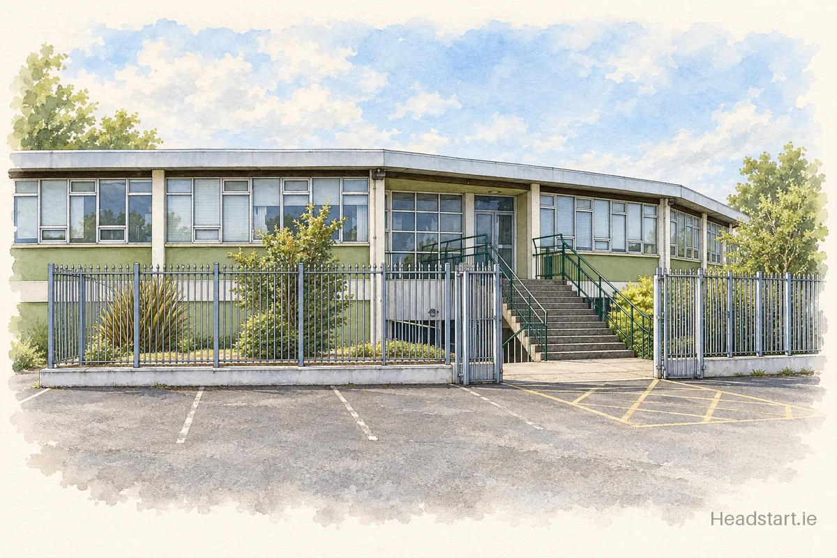 Watercolour illustration of the St Laurence College building, Loughlinstown