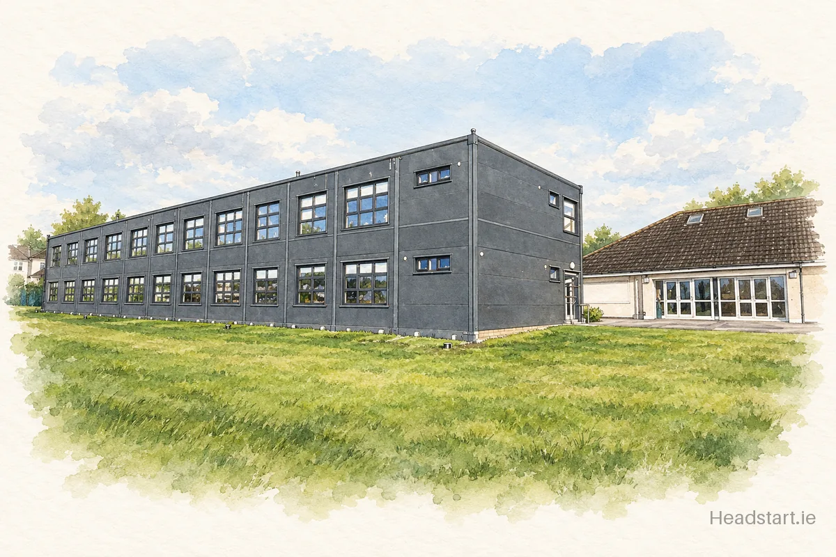 Watercolour illustration of the Coláiste Phádraig CBS building, Lucan