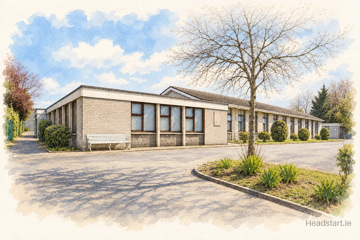 Watercolour illustration of the Ardscoil Rís building, Marino