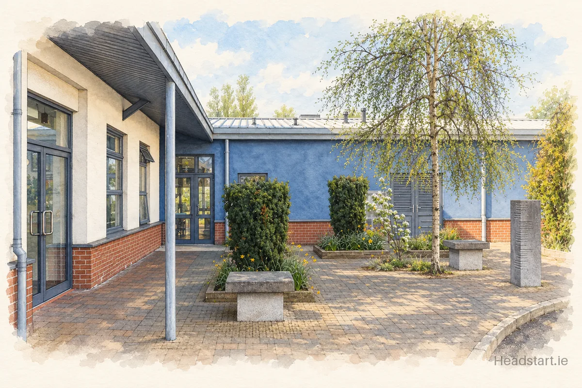 Watercolour illustration of the Coláiste Mhuire building, Cabrach