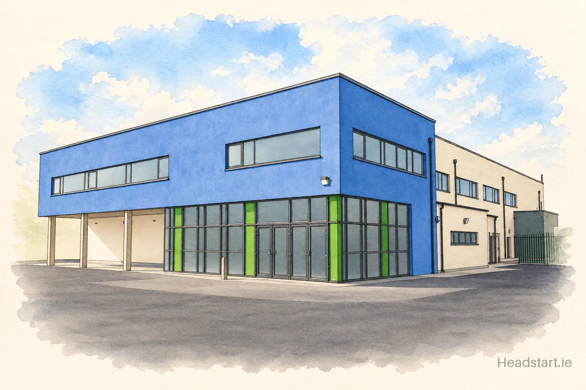 Watercolour illustration of the St. Aidan's C.B.S. building, Whitehall