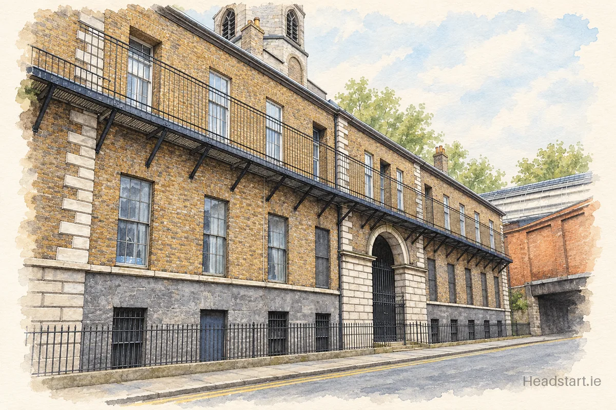 Watercolour illustration of the C.B.S. Westland Row building, Dublin 2