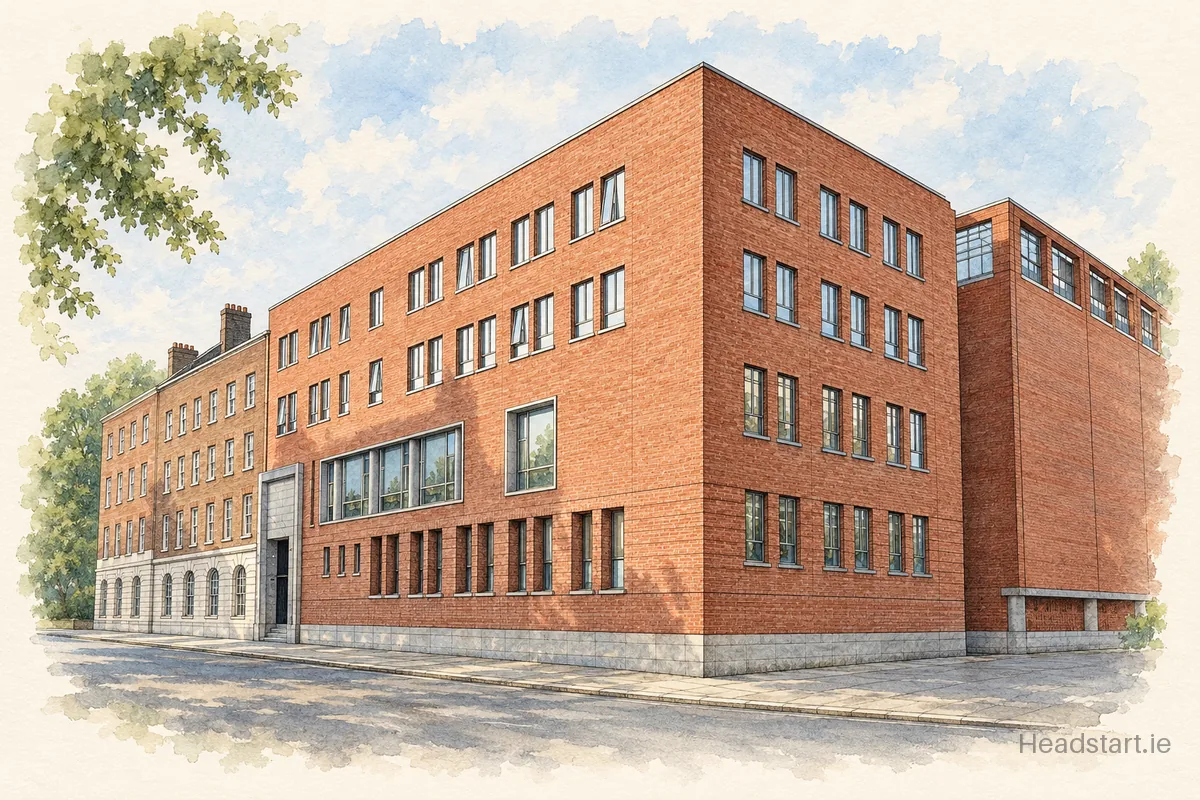 Watercolour illustration of the Belvedere College S.J. building, Dublin 1