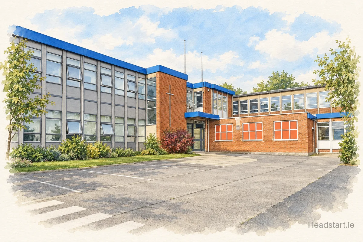 Watercolour illustration of the Chanel College building, Malahide Road