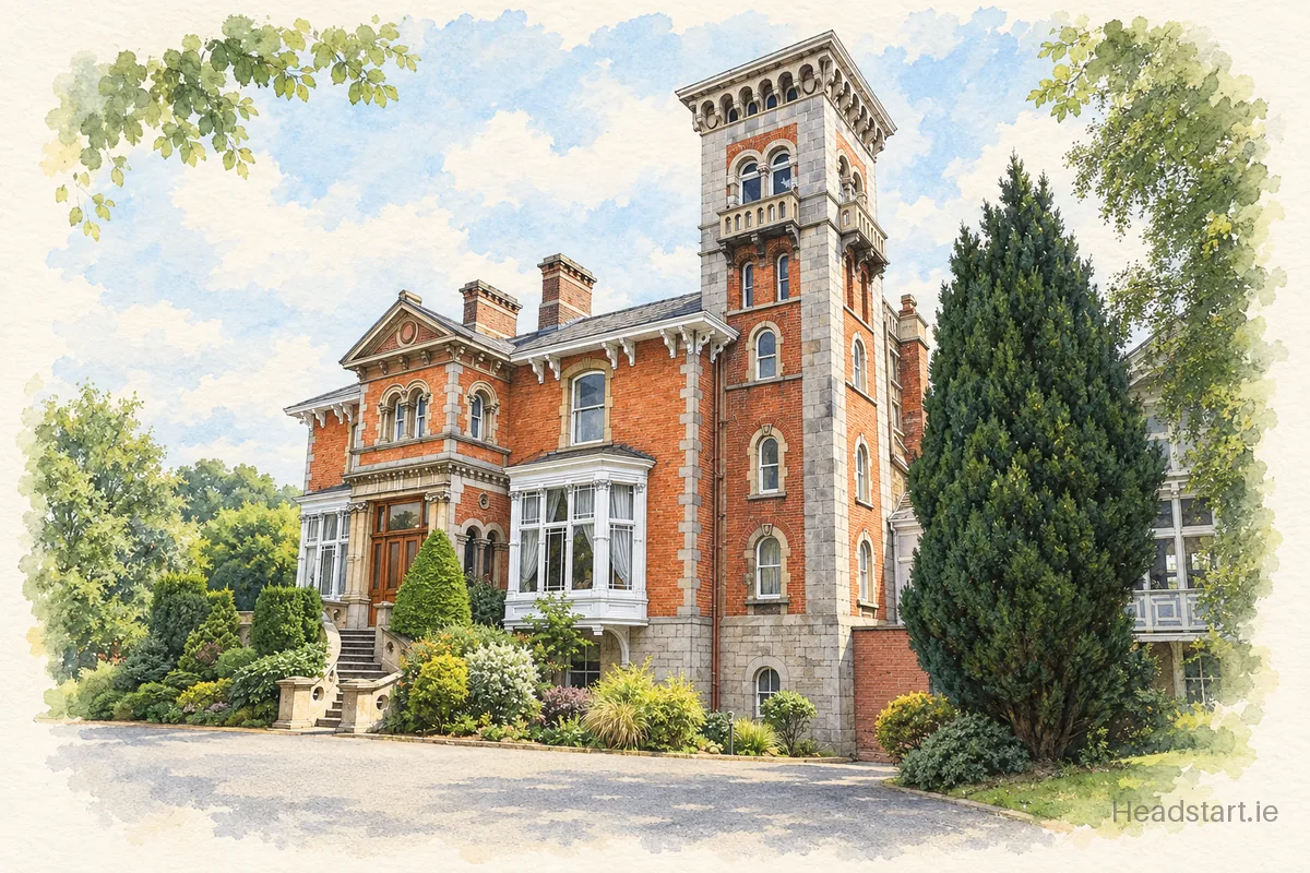 Watercolour illustration of the St Michaels College building, Dublin 4