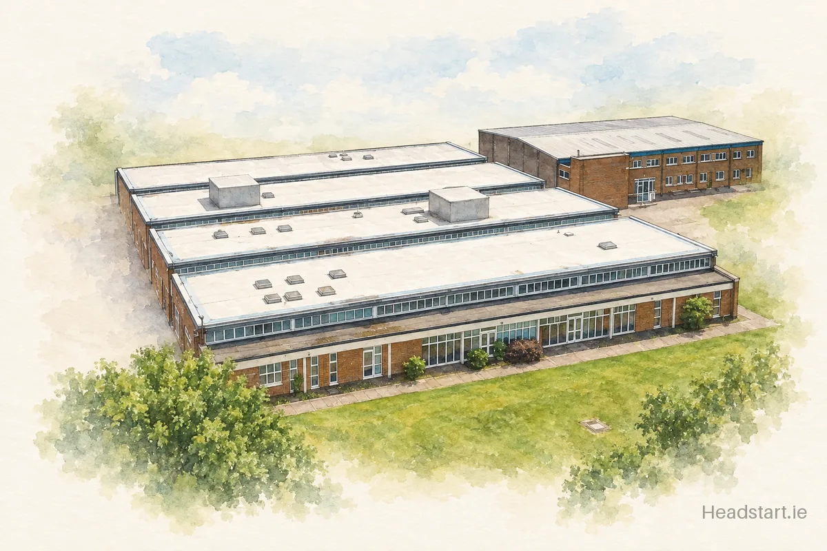 Watercolour illustration of the St Kevins College building, Ballygall
