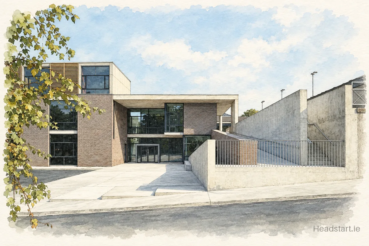 Watercolour illustration of the St Killian's Deutsche Schule building, Clonskeagh