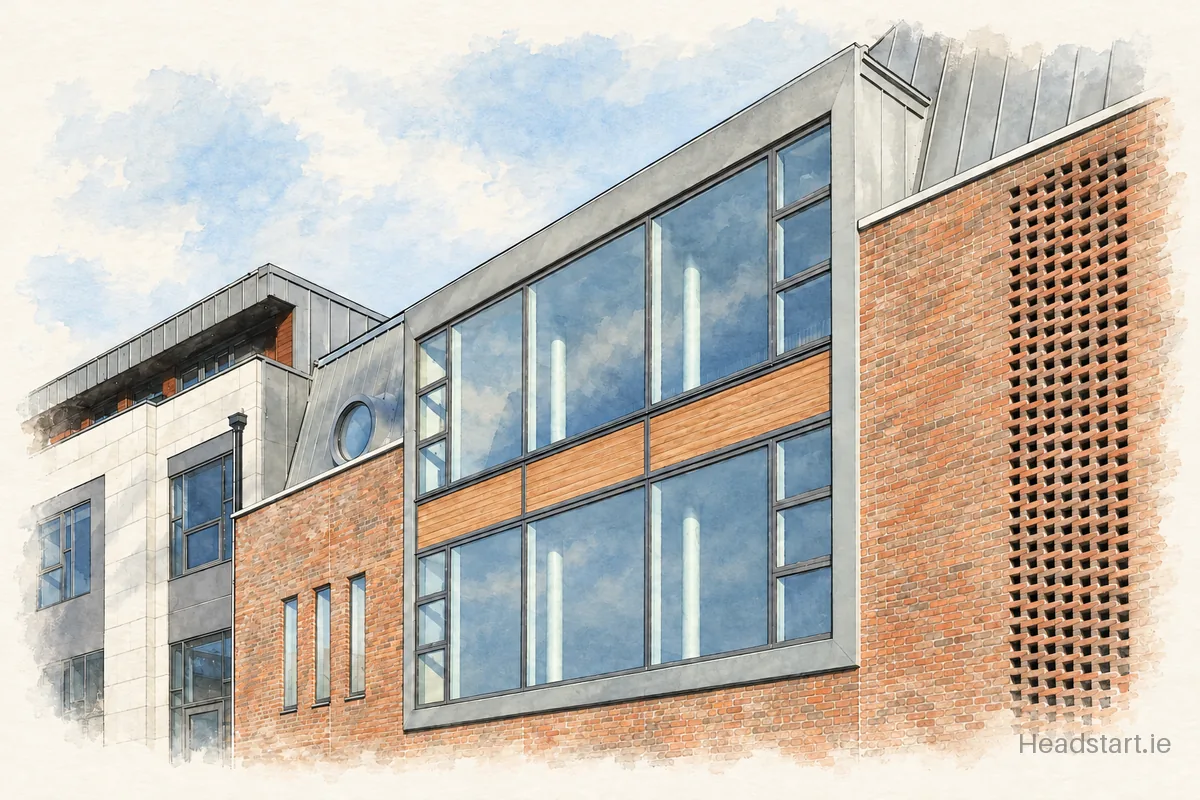 Watercolour illustration of the St Patricks Cathedral Grammar School building, Dublin 8
