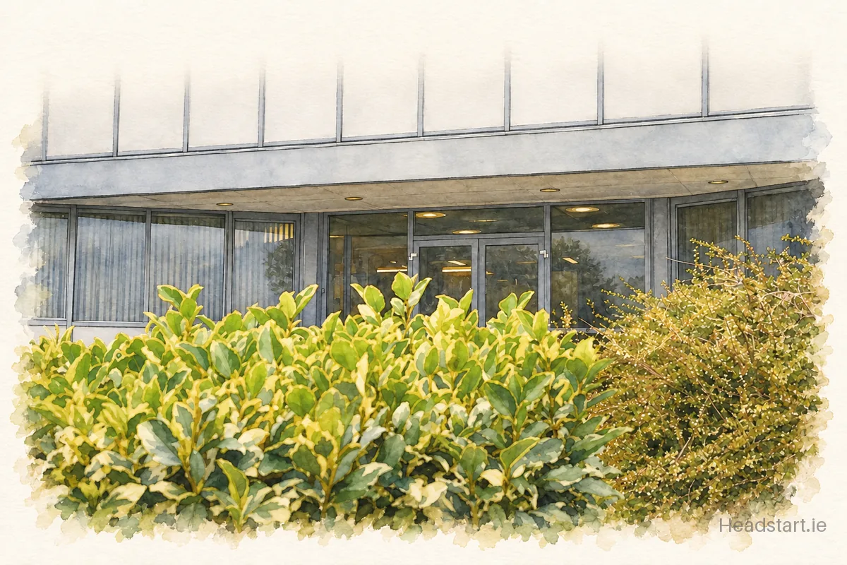 Watercolour illustration of the Scoil Chaitriona building, Glas Naíon