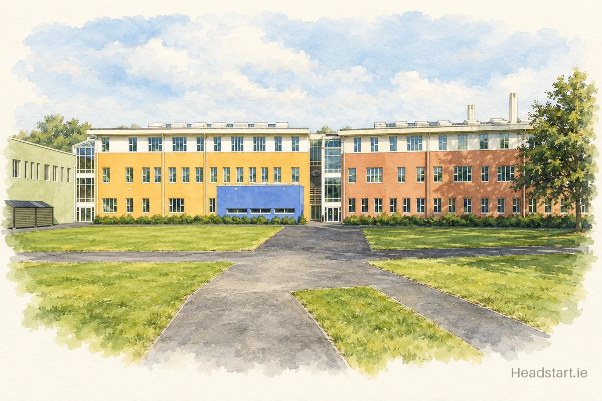 Watercolour illustration of the Muckross Park College building, Donnybrook