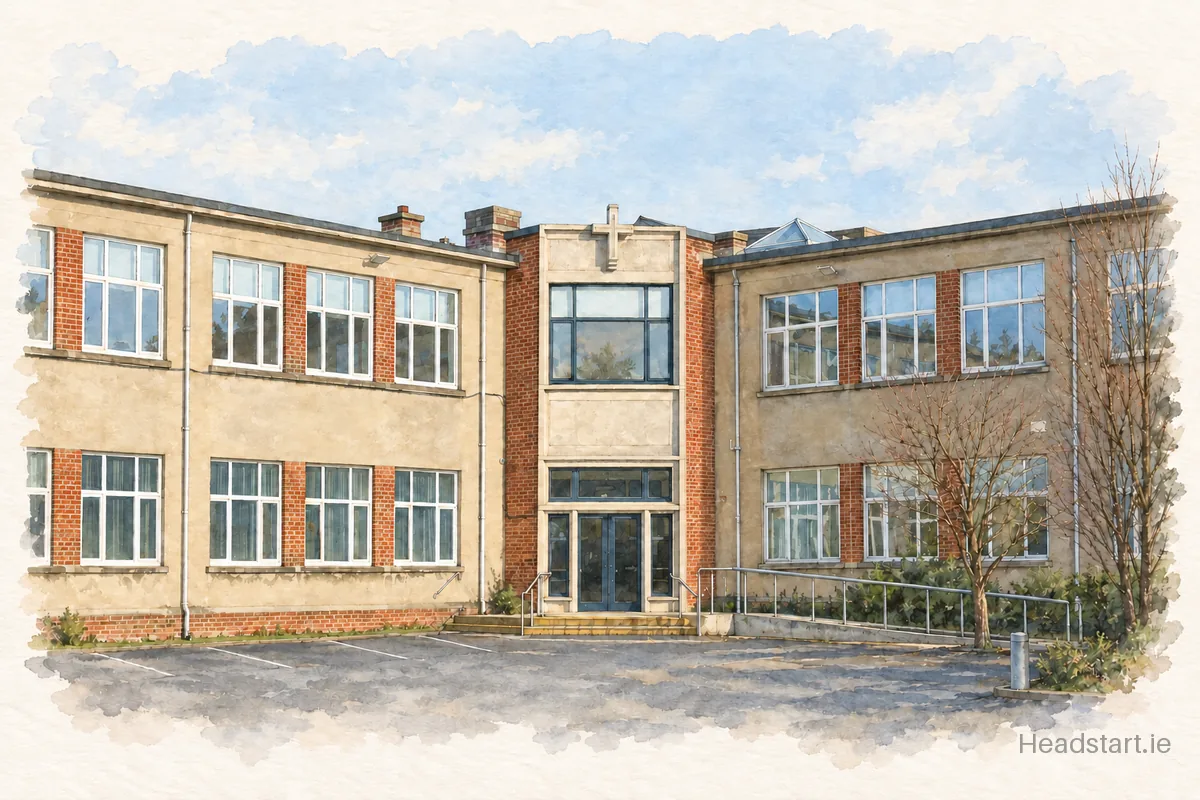 Watercolour illustration of the Holy Faith Secondary School building, Clontarf