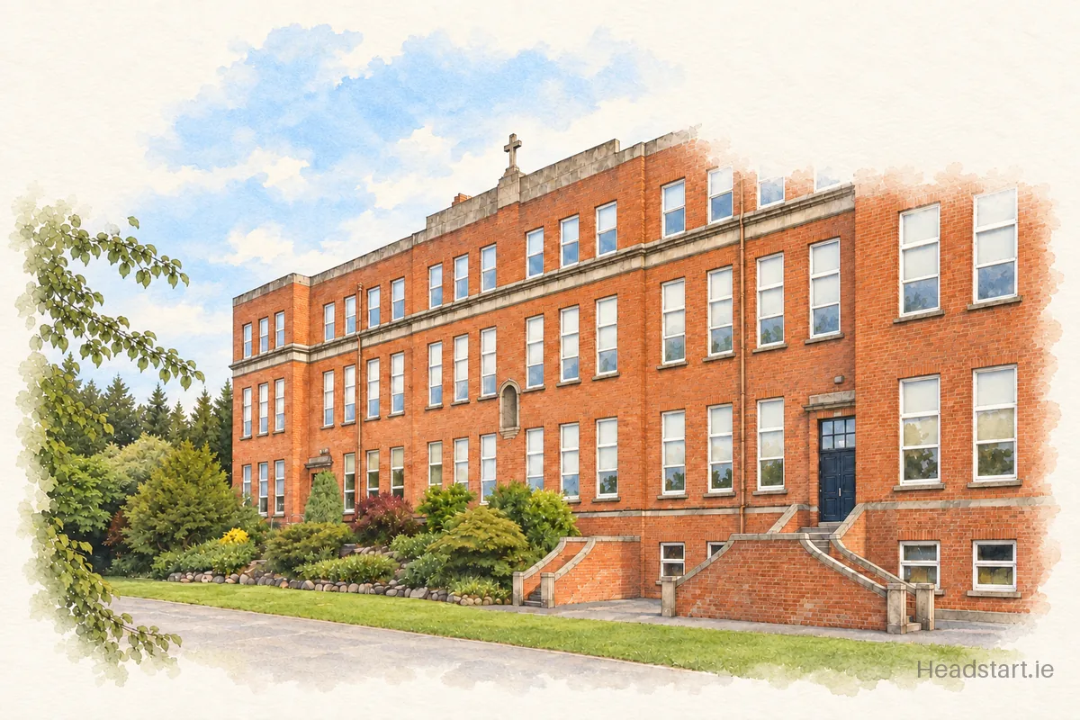 Watercolour illustration of the St Mary's Secondary School building, Holy Faith Convent