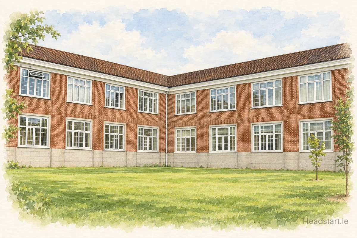 Watercolour illustration of the Our Lady's School Templeogue building, Terenure