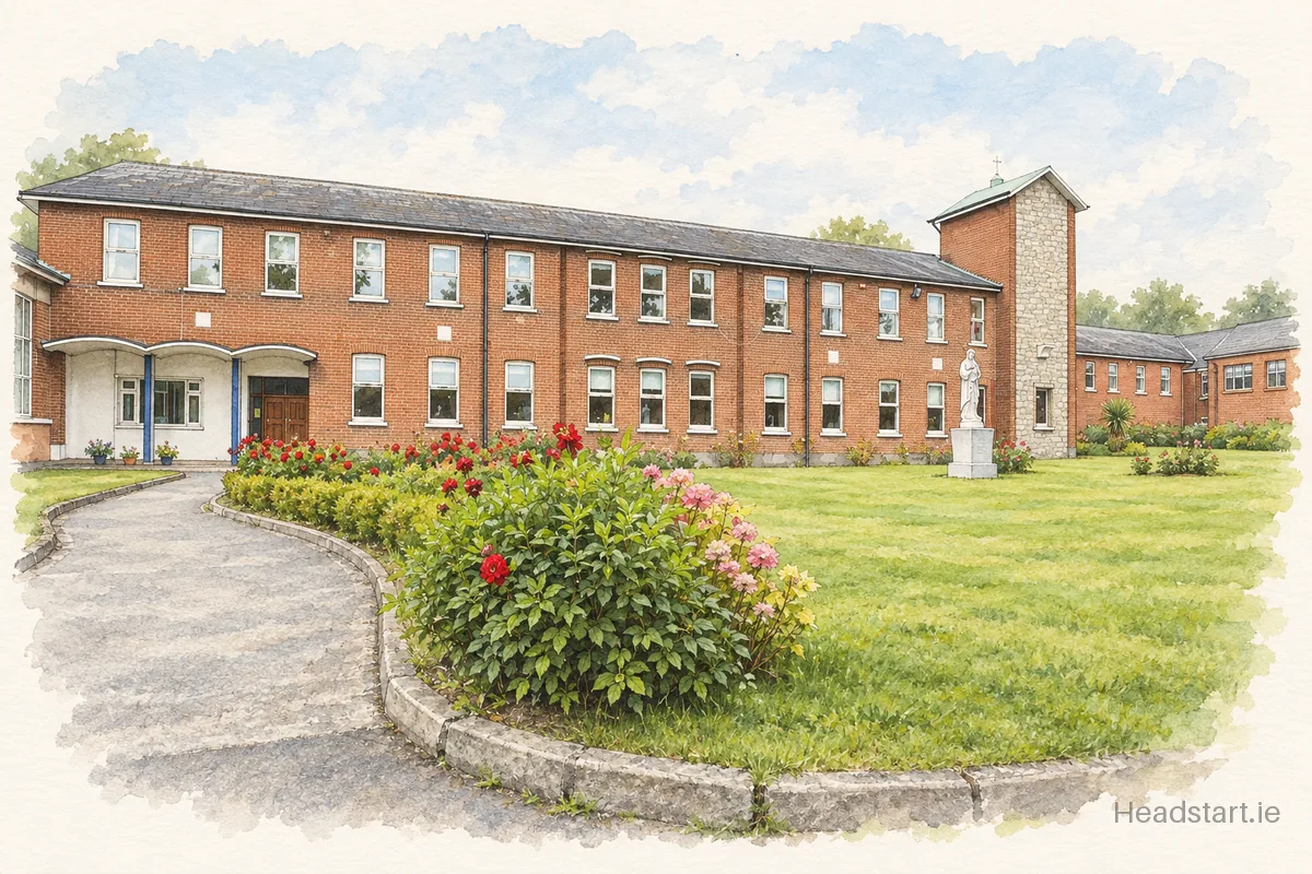 Watercolour illustration of the Our Lady Of Mercy College building, Dublin 9