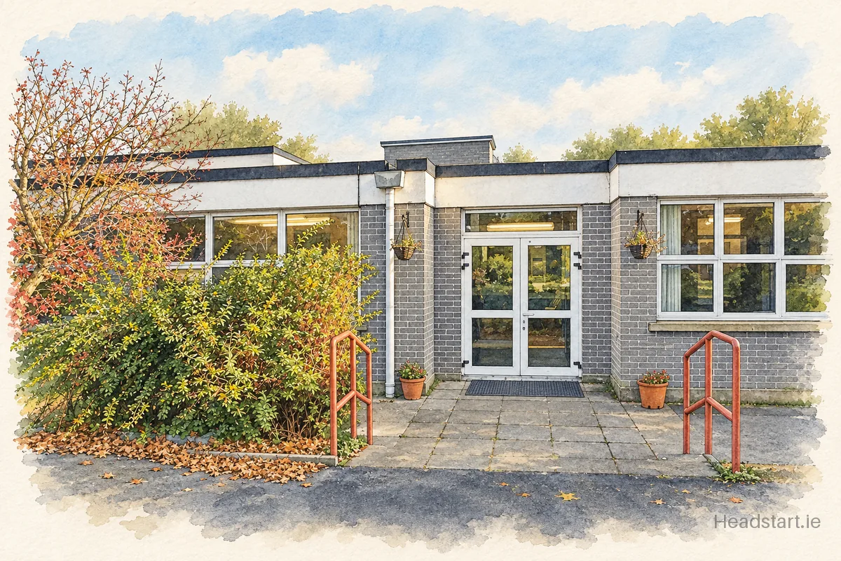 Watercolour illustration of the Mercy College Coolock building, Malahide Road
