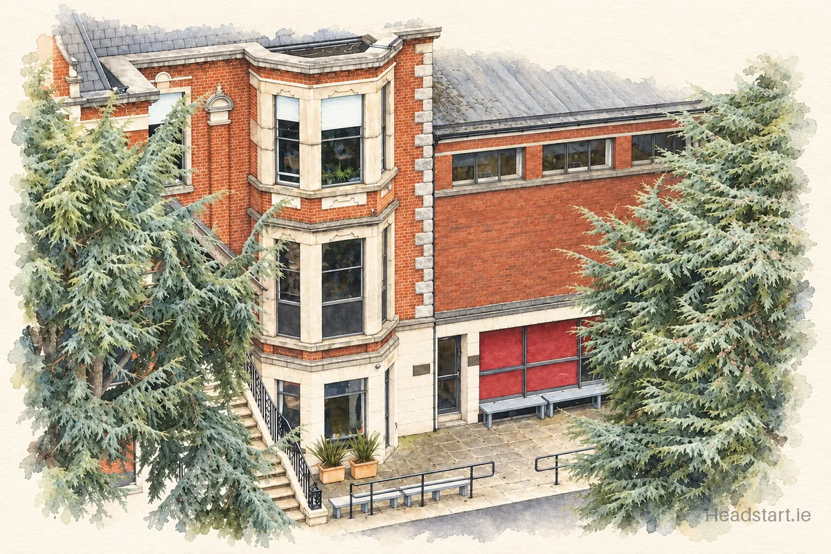 Watercolour illustration of the Stratford College building, Rathgar