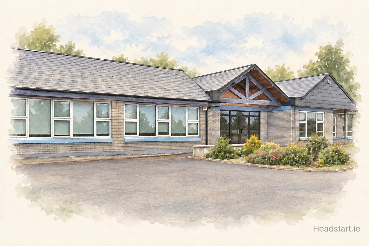 Watercolour illustration of the St Clare's College building, Ballyjamesduff