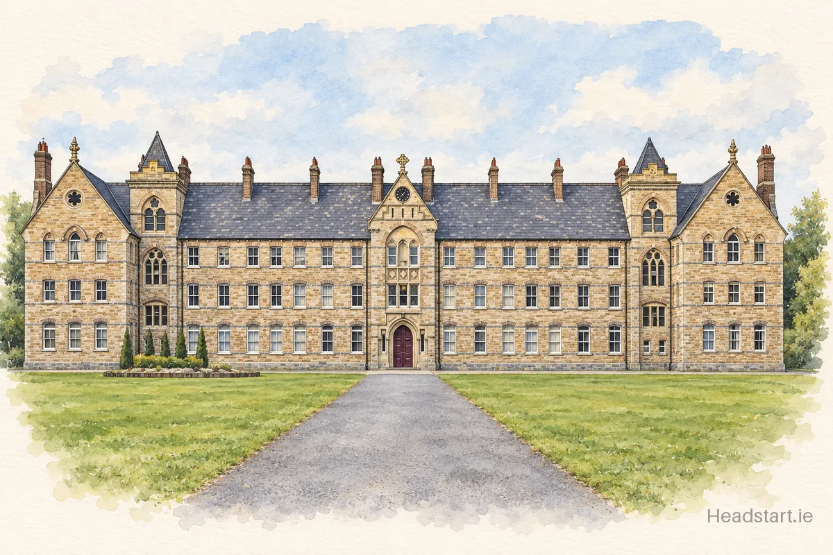 Watercolour illustration of the St Patrick's College building, Cavan