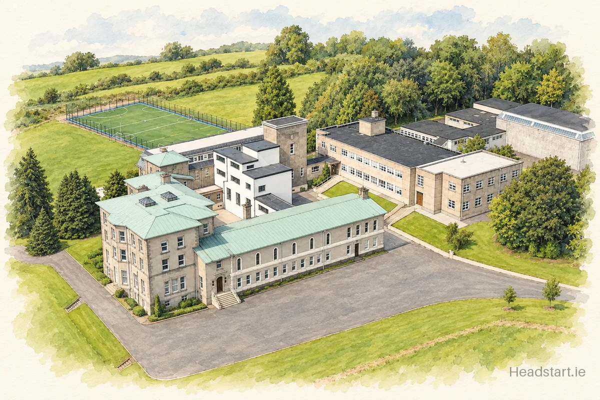 Watercolour illustration of the Loreto College building, Cavan