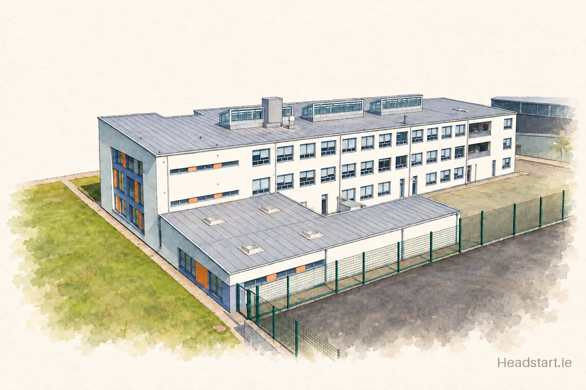 Watercolour illustration of the Presentation College building, Bray