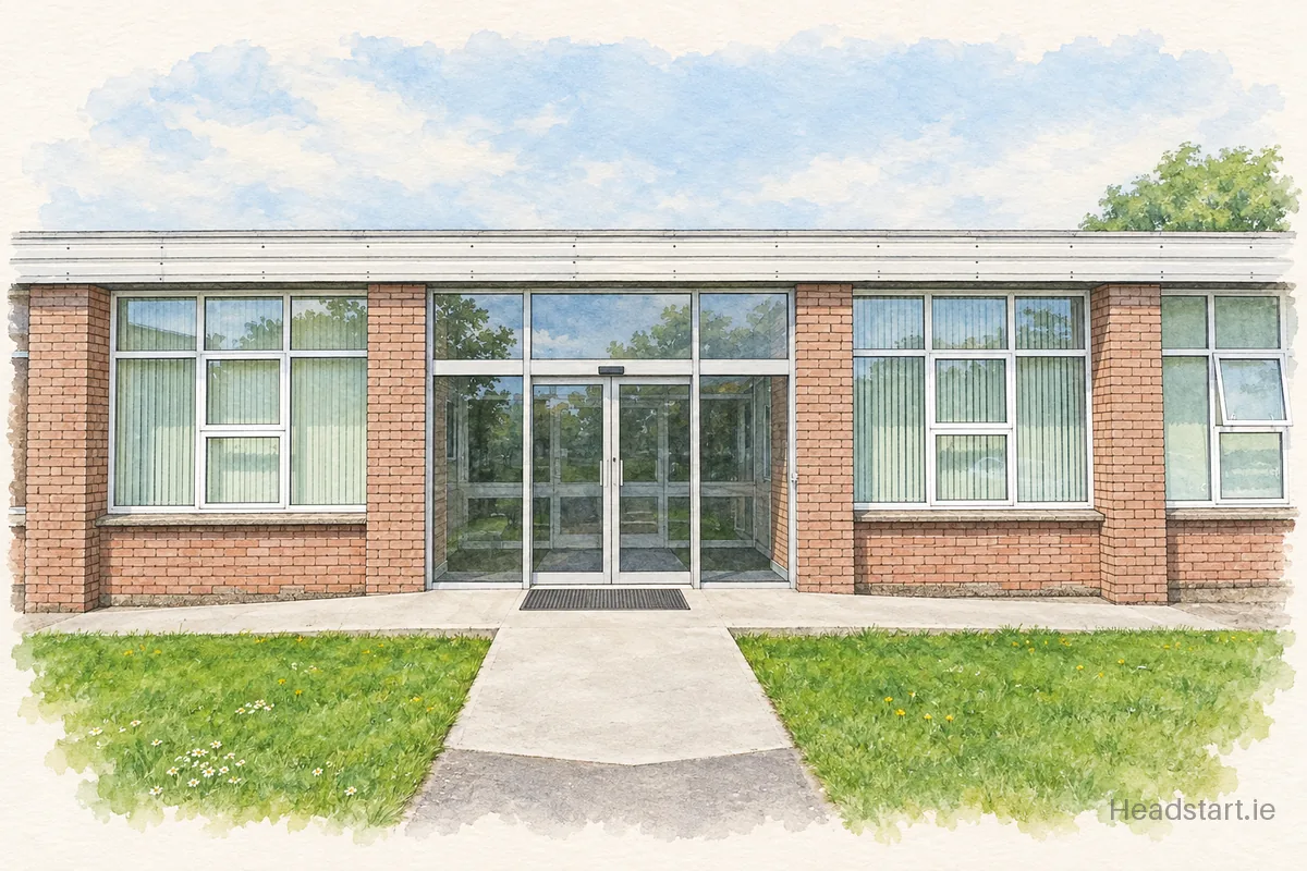 Watercolour illustration of the Loreto Secondary School building, Bray