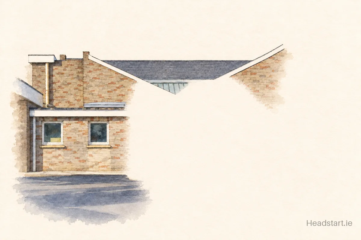 Watercolour illustration of the St Aloysius College building, Carrigtwohill