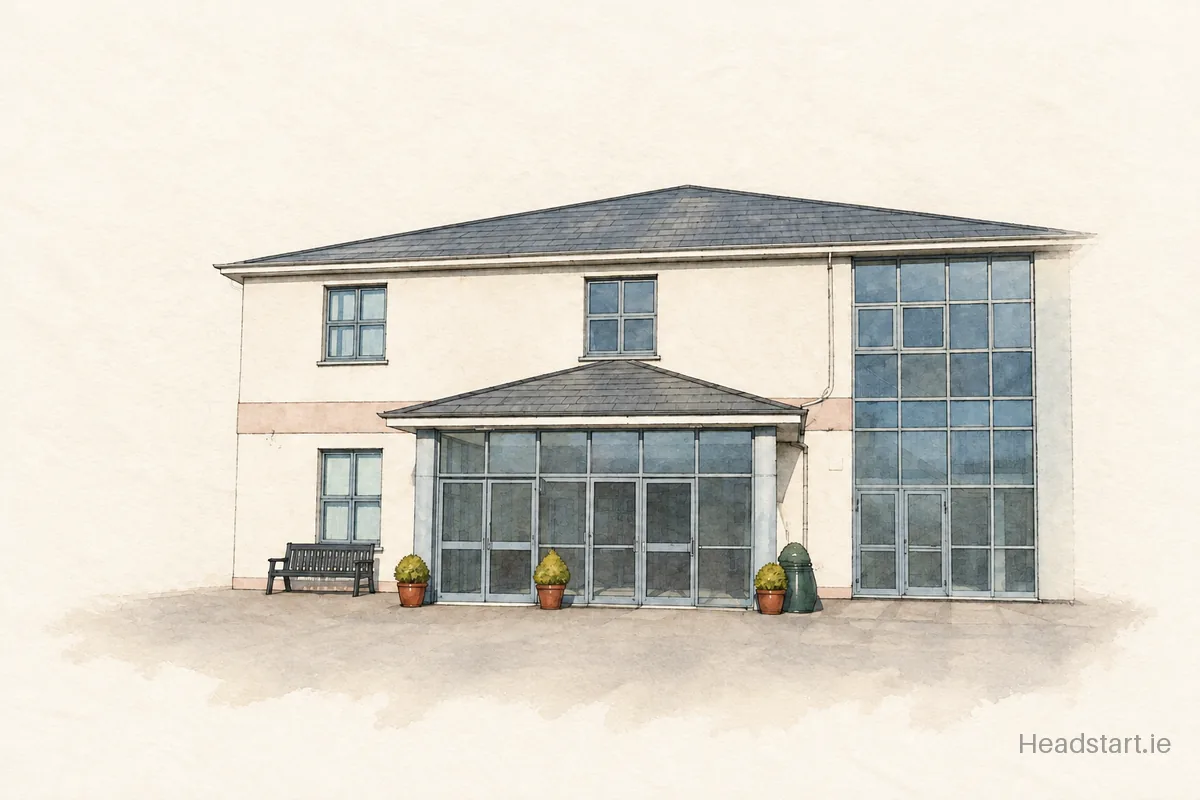 Watercolour illustration of the Colaiste Muire building, Crosshaven