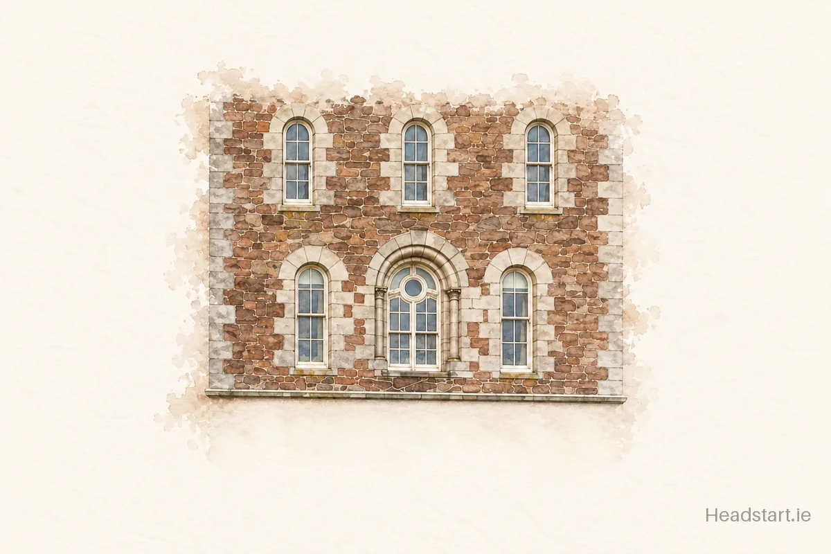Watercolour illustration of the Coláiste Cholmáin building, Fermoy