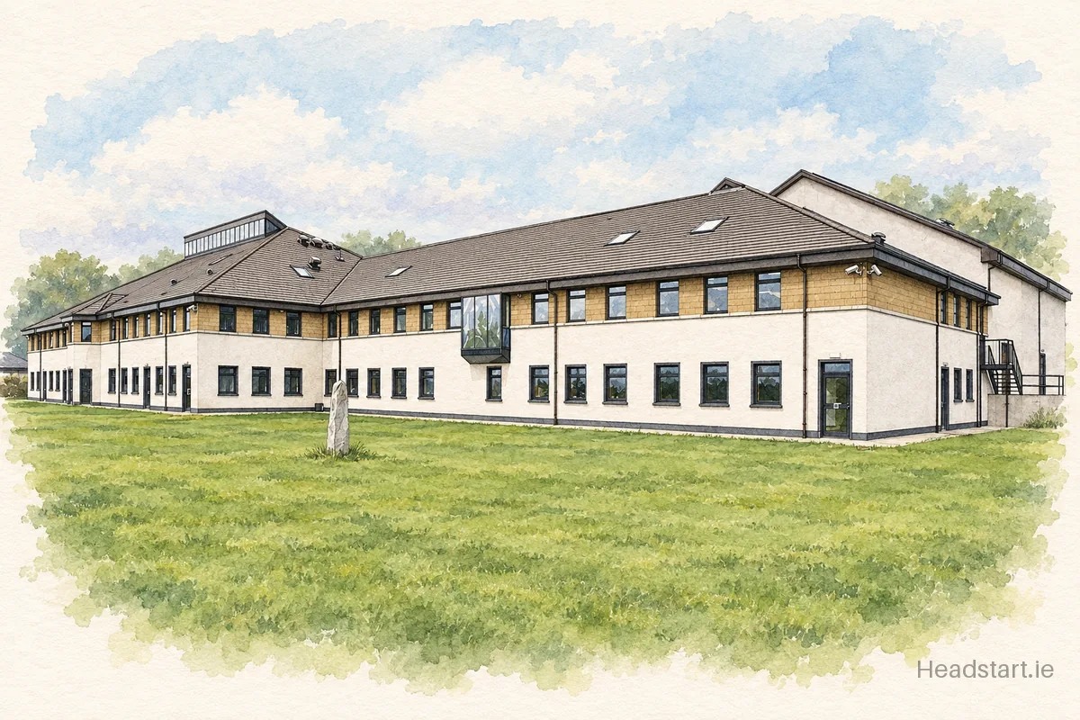Watercolour illustration of the St Mary's Secondary School building, Mallow