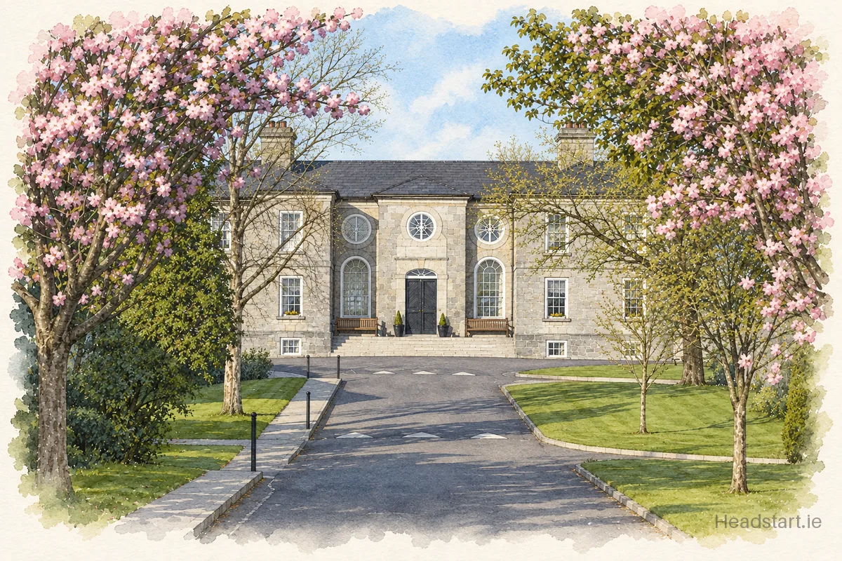Watercolour illustration of the Midleton College building, Midleton