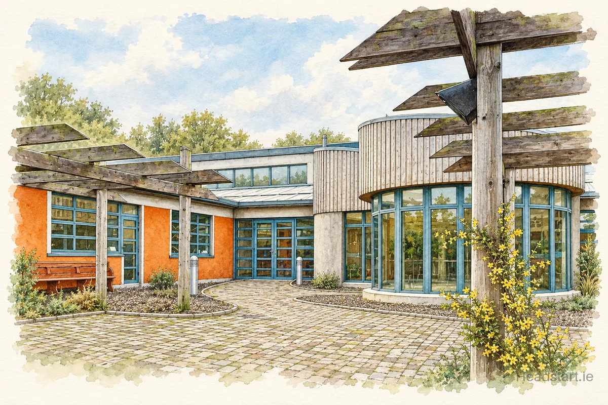 Watercolour illustration of the Ursuline College Blackrcok building, Blackrock