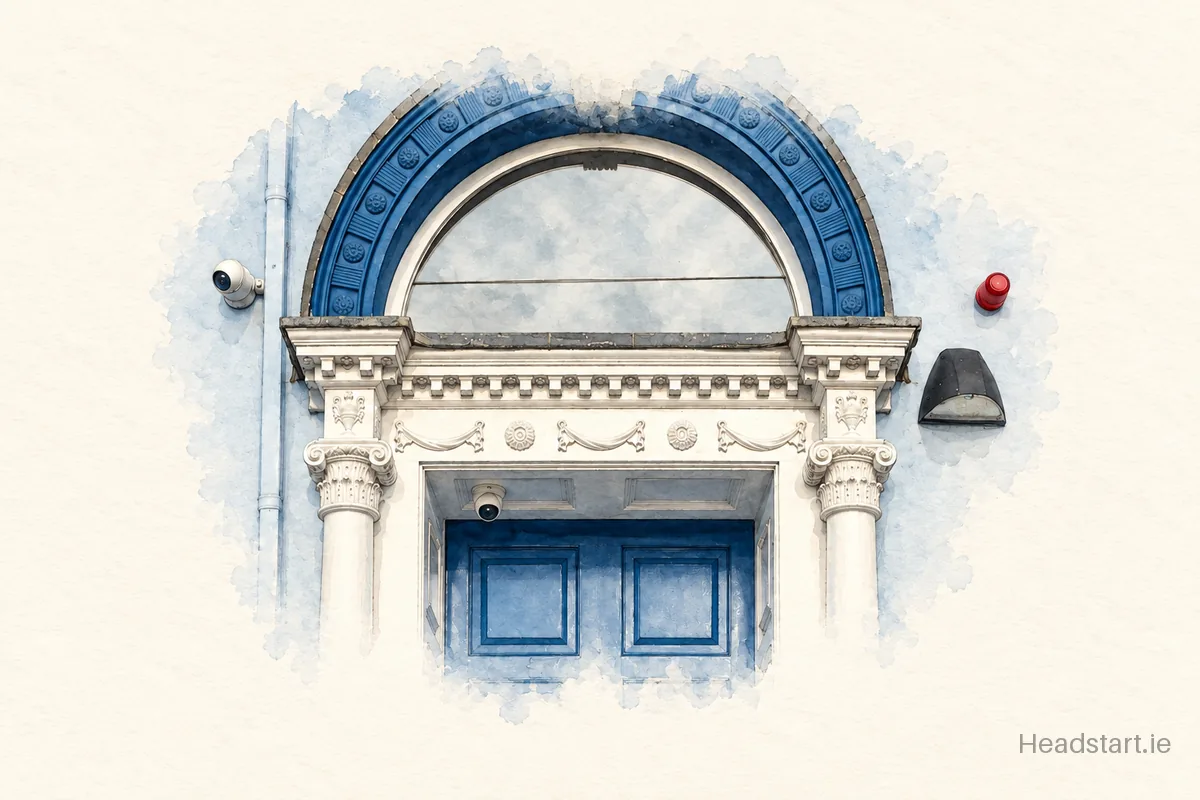 Watercolour illustration of the Scoil Mhuire building, Cork (northside)