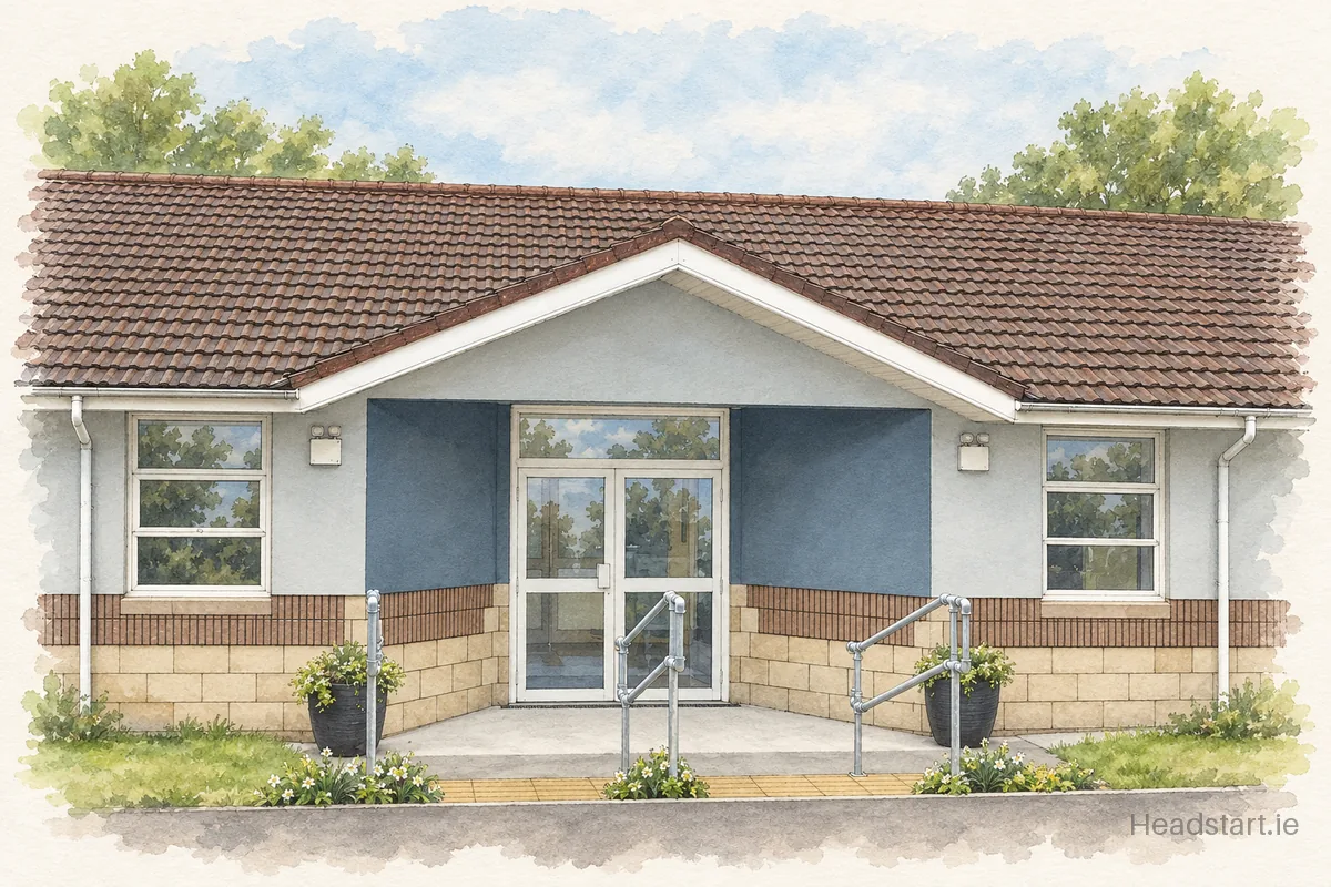 Watercolour illustration of the St Patricks College building, Cork (northside)