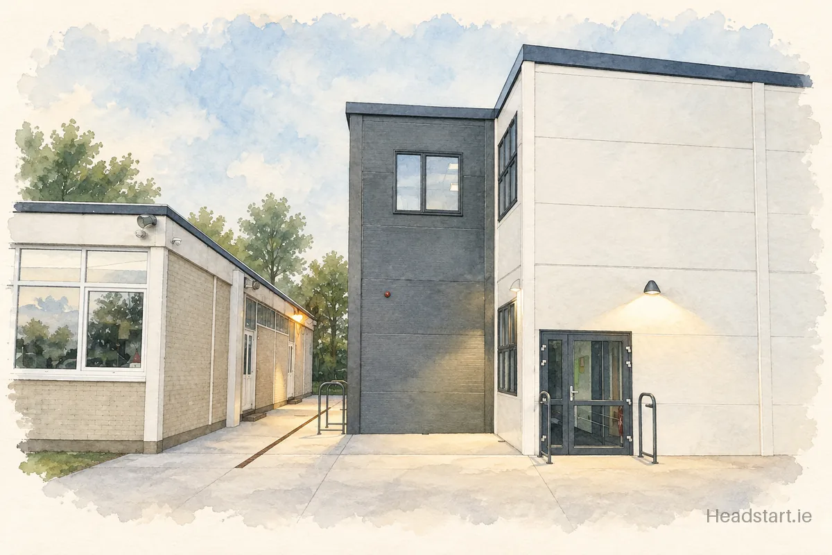 Watercolour illustration of the St. Cuan's College building, Ballinasloe