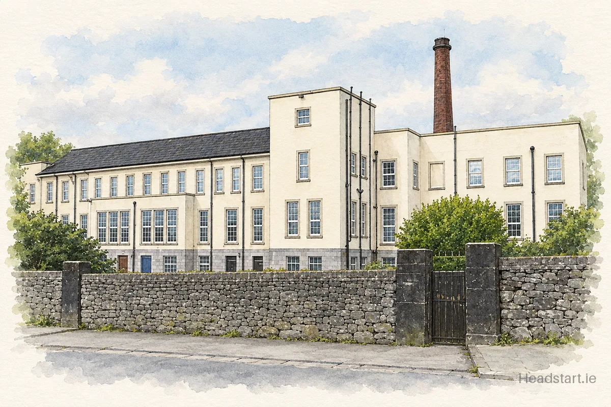 Watercolour illustration of the Coláiste Einde building, Salthill