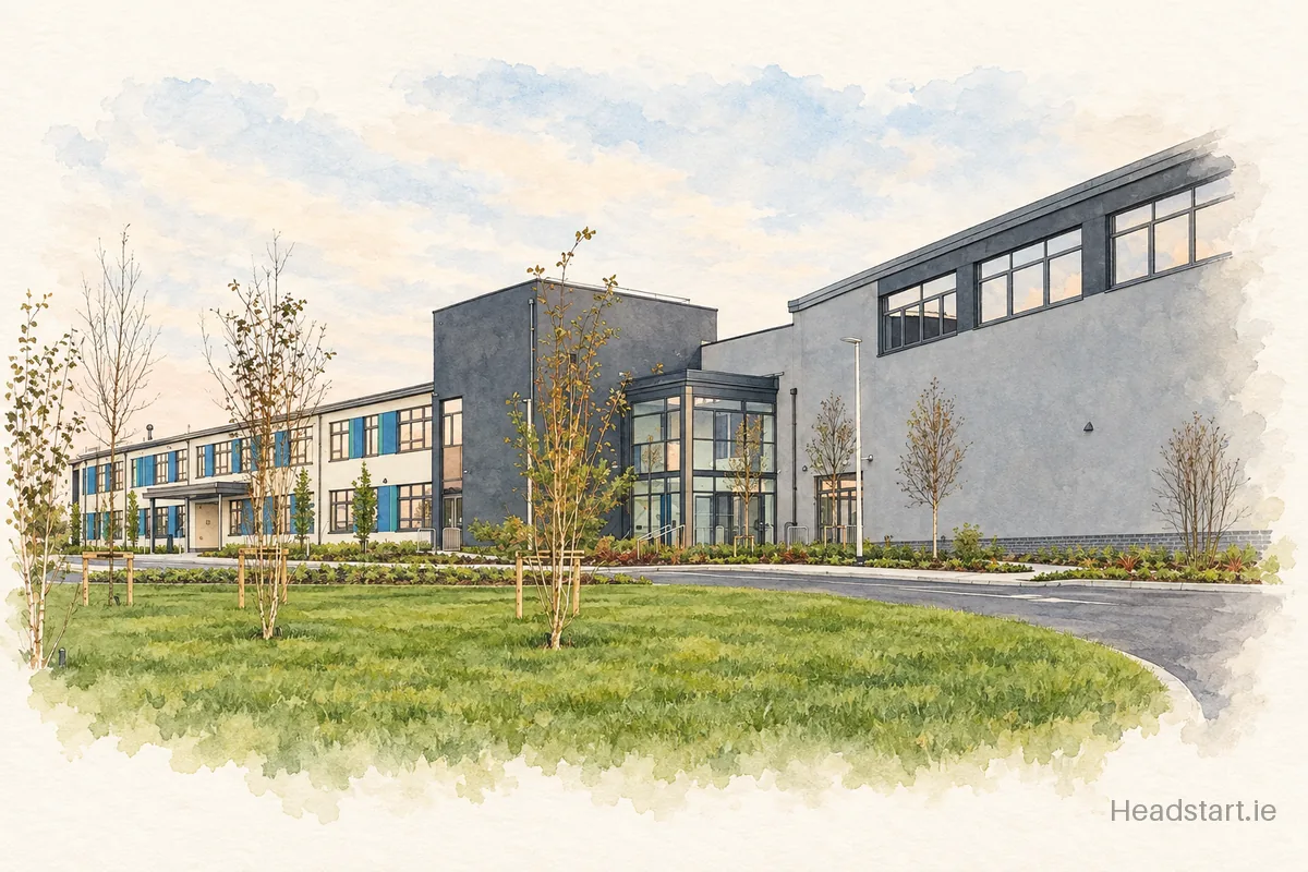 Watercolour illustration of the Mercy Secondary School Westmeath building, Kilbeggan