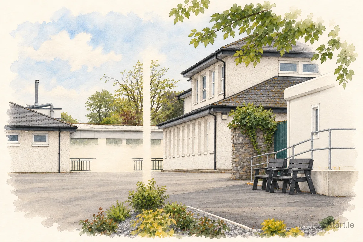 Watercolour illustration of the St. Joseph's Secondary School building, Rochfortbridge