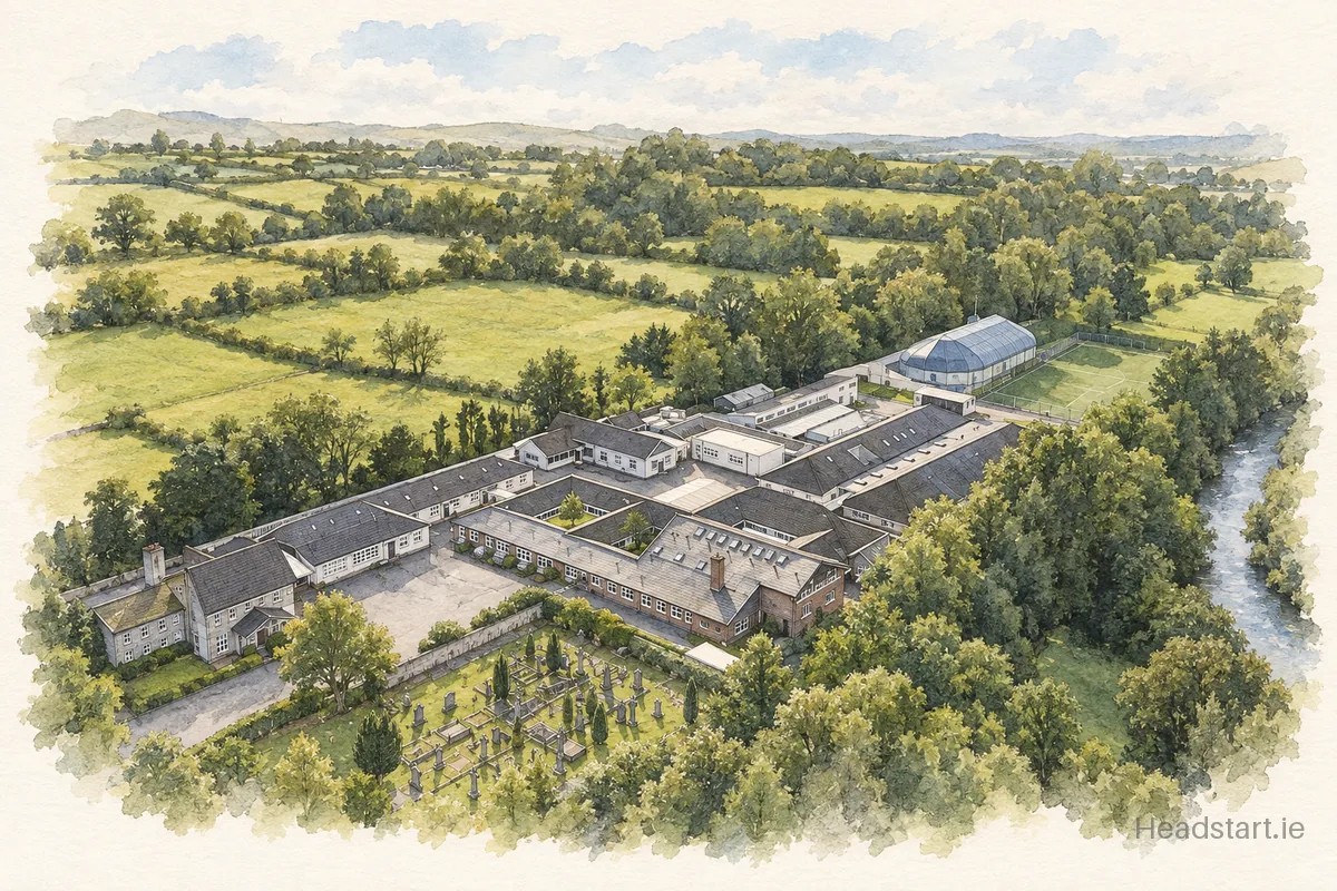 Watercolour illustration of the F.C.J.Secondary School building, Enniscorthy