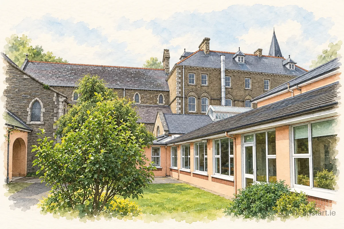 Watercolour illustration of the St. Mary's Secondary School building, New Ross