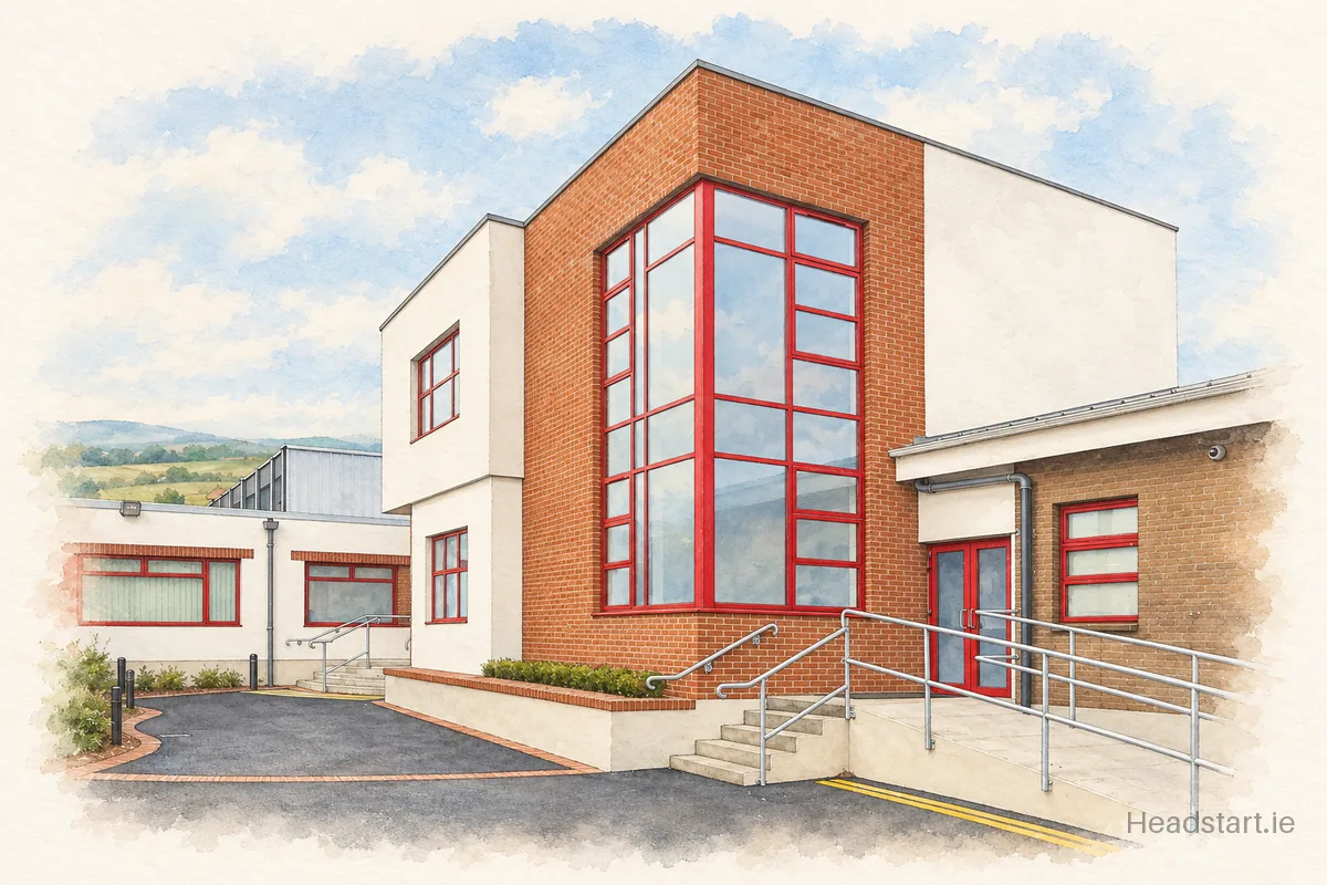 Watercolour illustration of the Presentation Secondary School building, Wexford