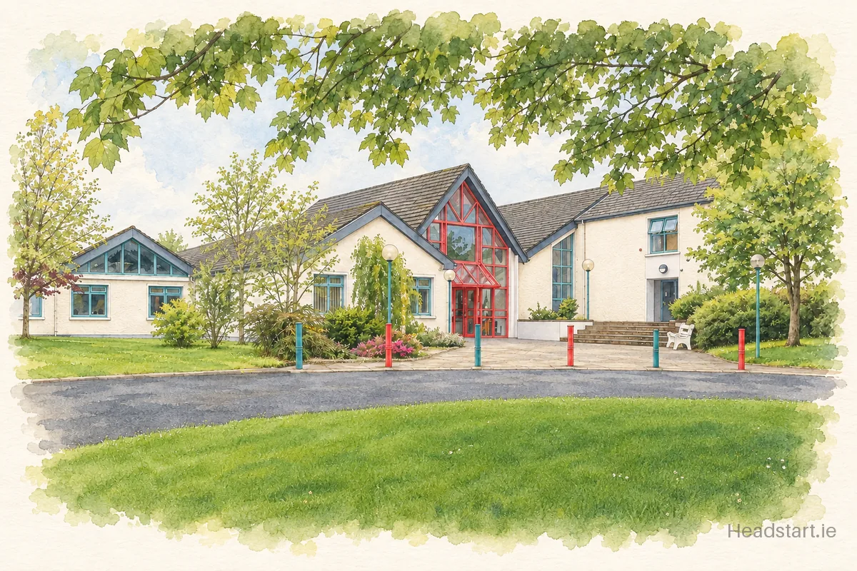 Watercolour illustration of the Scoil Mhuire Agus Ide building, Newcastle West