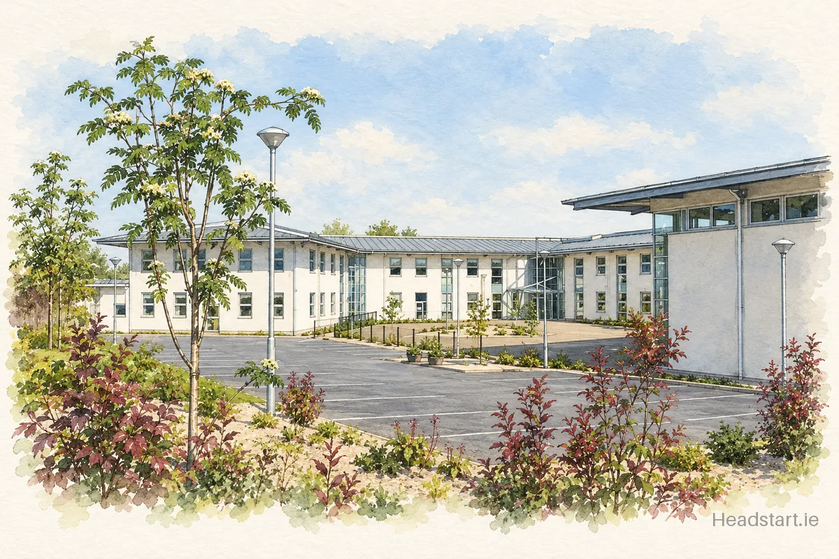Watercolour illustration of the St Clements College building, Limerick