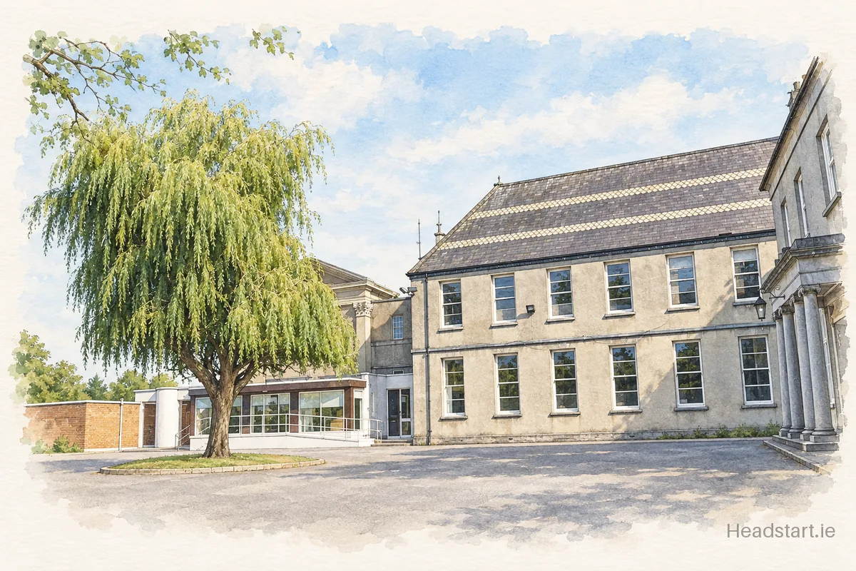 Watercolour illustration of the Loreto Secondary School building, Navan