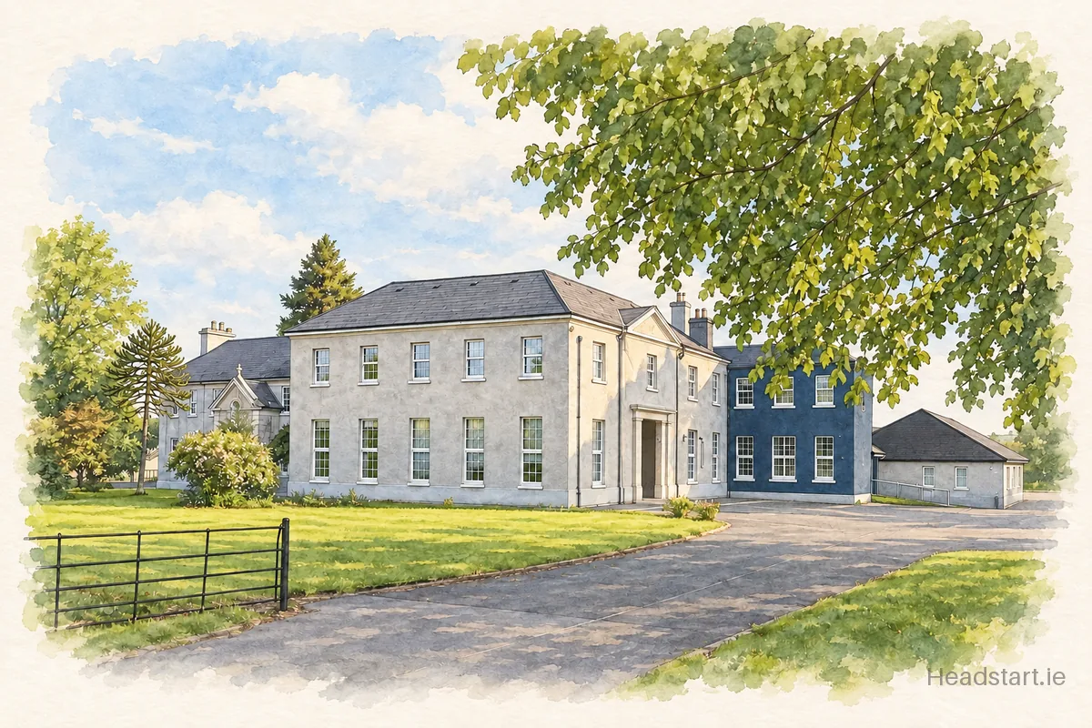 Watercolour illustration of the St Joseph's Secondary School building, Castlebar