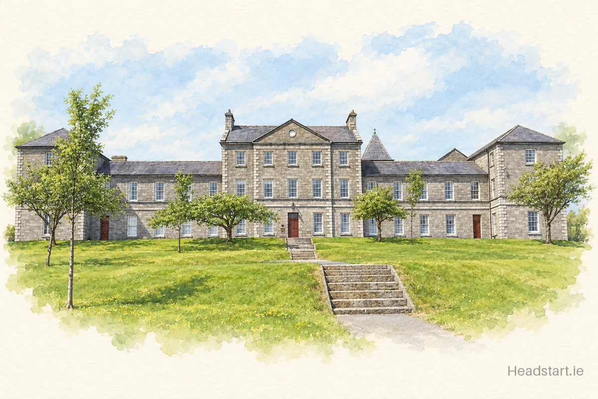 Watercolour illustration of the St. Macartan's College building, Monaghan