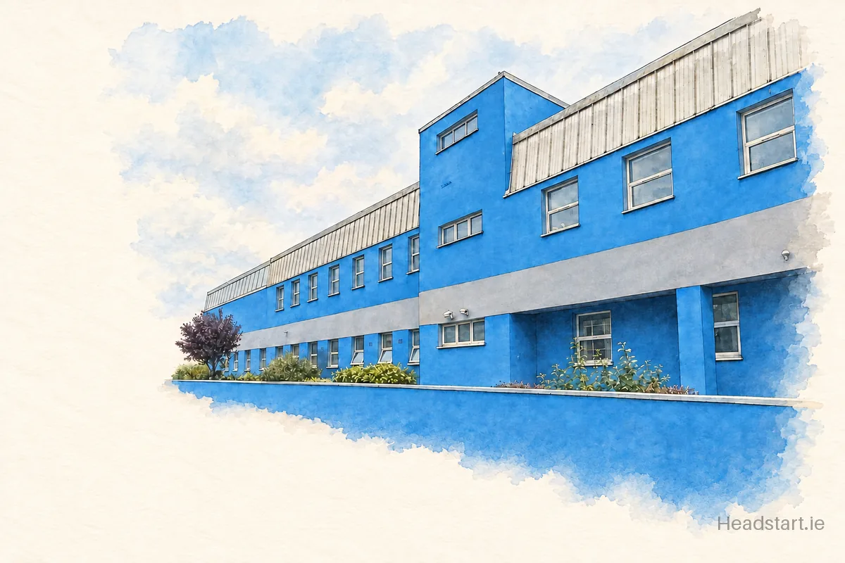 Watercolour illustration of the Ard Scoil Na Ndeise building, Dungarvan