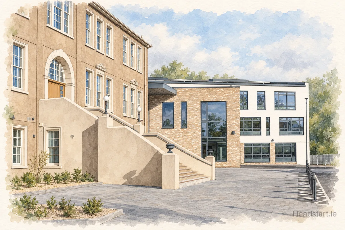 Watercolour illustration of the Waterpark College building, Waterford