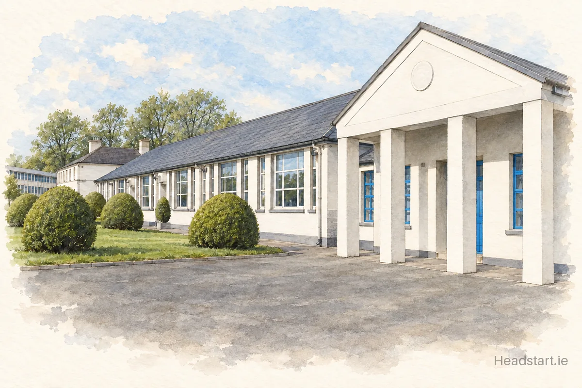Watercolour illustration of the C.B.S. Roscommon building, Roscommon
