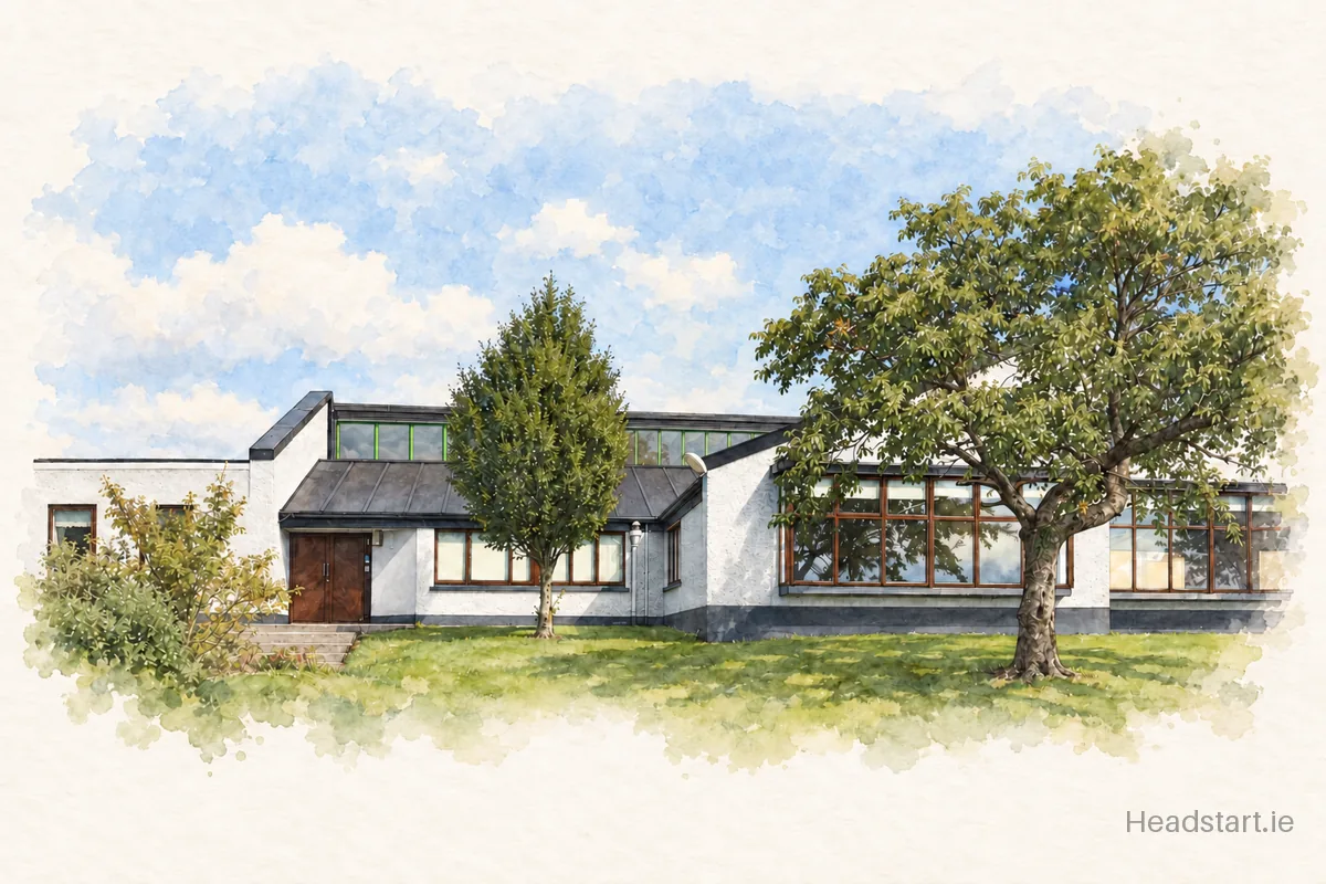 Watercolour illustration of the Coláiste Muire building, Ballymote